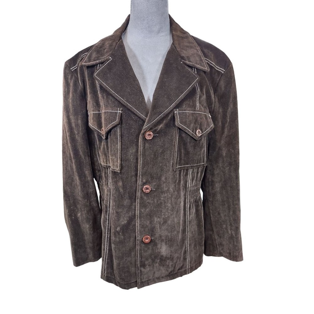 Vintage Shanhouse Faux Suede Jacket Brown Sport Coat Lined 2 Pocket Size 42